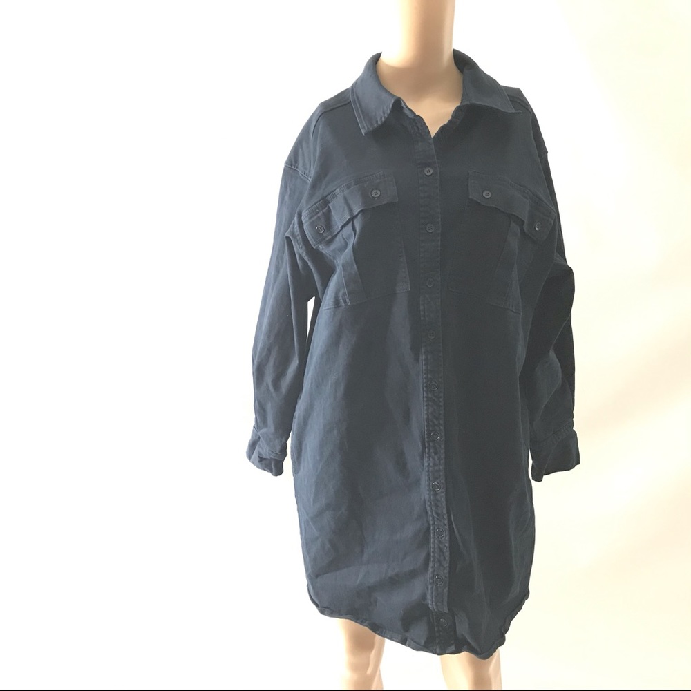 Marissa Webb Skylar Denim Cargo Shirt Dress Tunic Size 12 Navy Blue Button